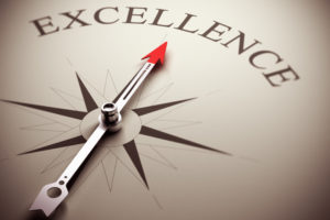 Compass needle pointing the word excellence, image suitable for business concept. 3D render illustration.